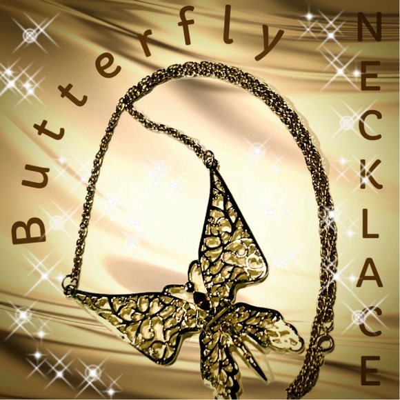 Butterfly Necklace Long Chain, Large Pendent - Picture 1 of 8